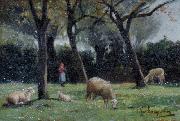 Shepherdess with sheep unknow artist